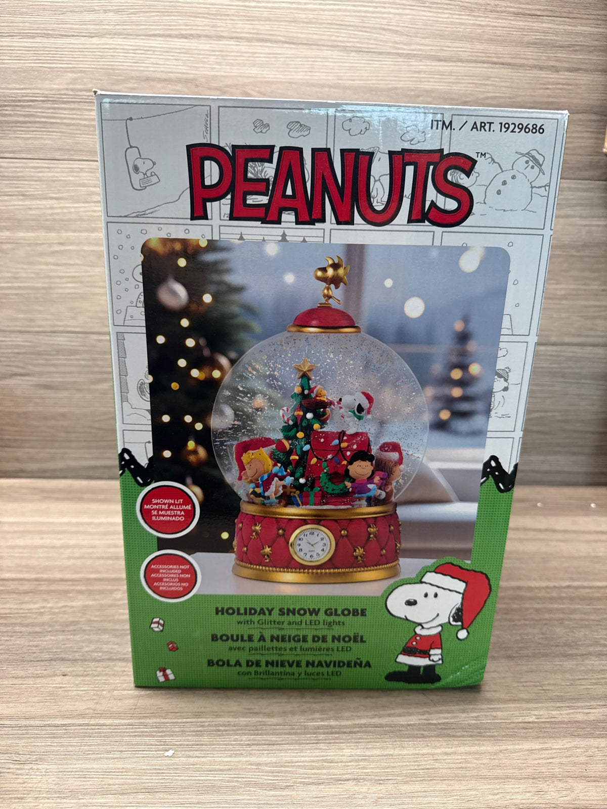 Christmas LED Snow Globe Spinning Glitter Light Up Festive Peanuts 31cm"