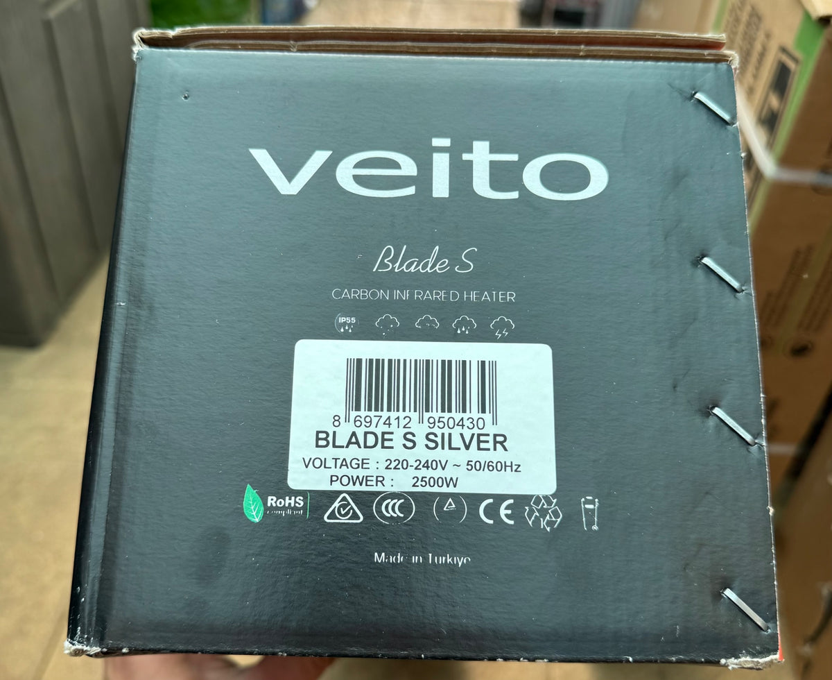Veito Blade S2500 Carbon Infrared Patio Heater Silver Aluminium Outdoor 30m²