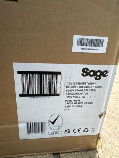 Sage Oracle Touch Bean to Cup Coffee Machine SES990BST 15 Bar Grinder Black