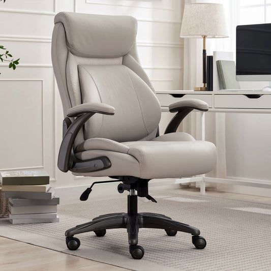 La-Z-Boy Air Lumbar Manager Office Chair Flip Arms Ergonomic Beige PU Desk