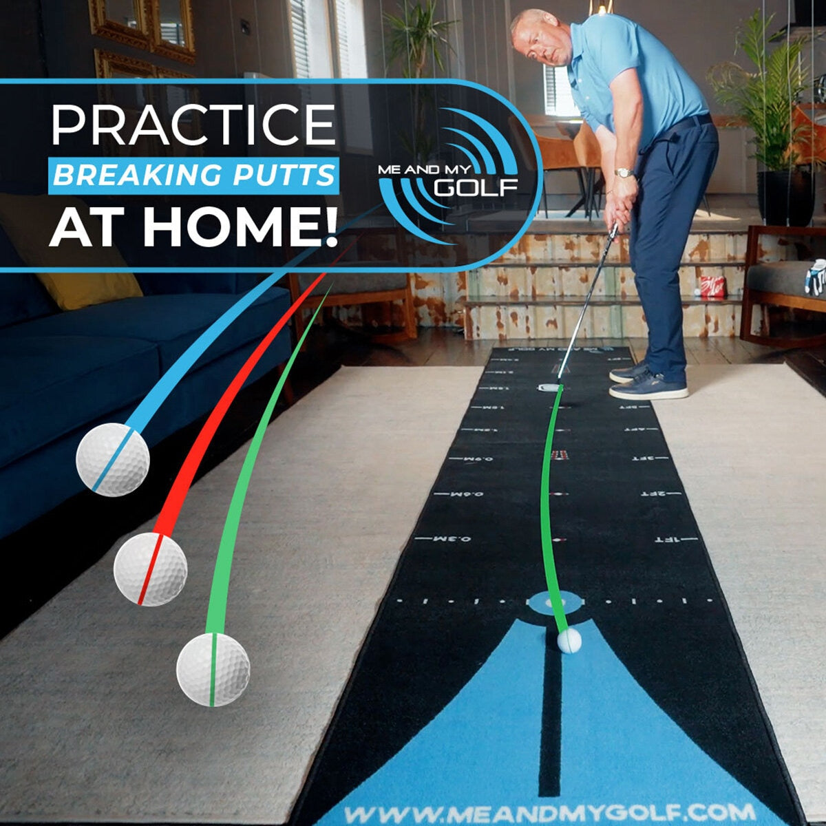 Me and My Golf 11ft Breaking Ball Putting Mat Practice Indoor Nylon Carry Case