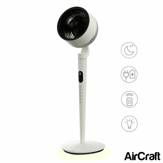 AirCraft AirLume Pedestal Fan Cordless 12 Speed Dimmable Light Stone White