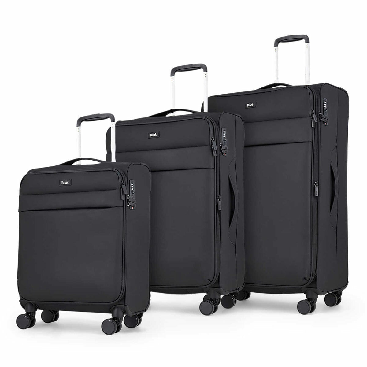 Rock Harper Black Softside 3pc Luggage Set Cabin Medium Large Expandable TSA