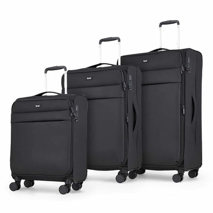Rock Harper Black Softside 3pc Luggage Set Cabin Medium Large Expandable TSA