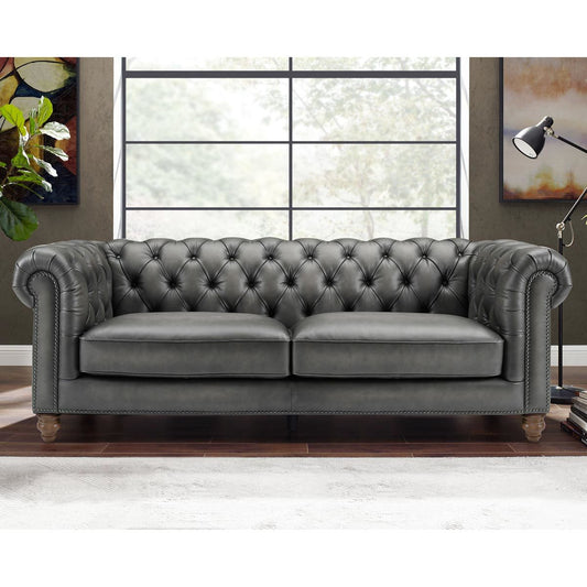 Chesterfield Allington 3 Seater Grey Leather Sofa 226cm Coil