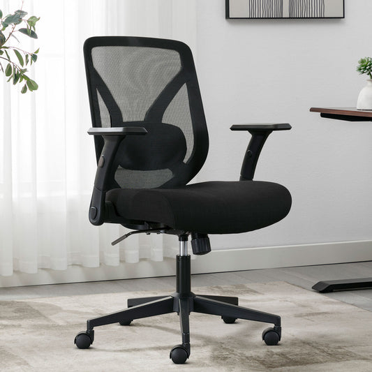 True Innovations Mesh Back Office Chair Flip Up Arms Lumbar Support Black Seat