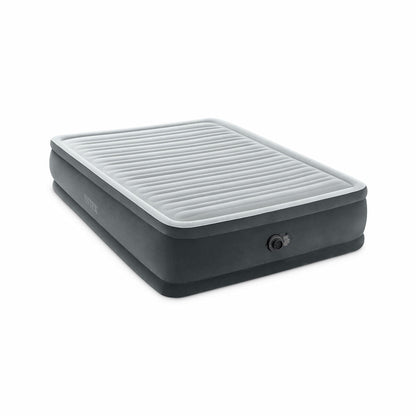 Intex Queen Air Mattress Built-In Electric Pump Fibre-Tech Airbed Grey PVC