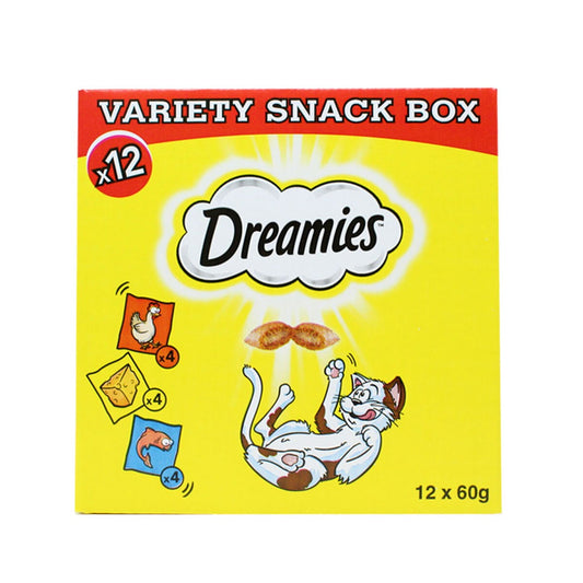 Dreamies Cat Treats Variety Pack 12 x 60g Chicken Cheese Fish Flavour Snack