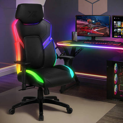 X Rocker Kunai RGB Gaming Chair LED Lights PU Leather PC Desk Chair Black