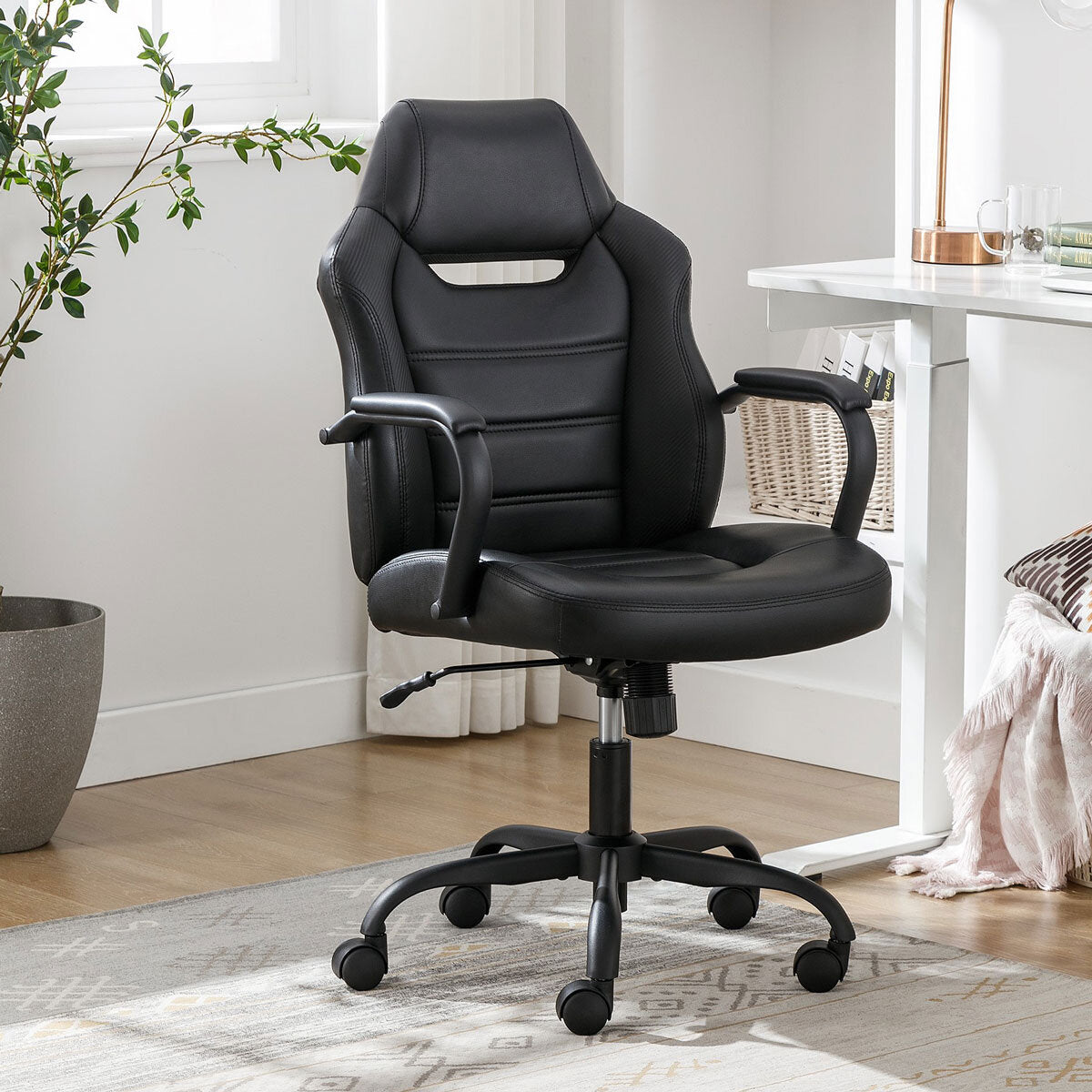 True Innovations Office Chair Black PU Adjustable Height Tilt Lock Desk Chair