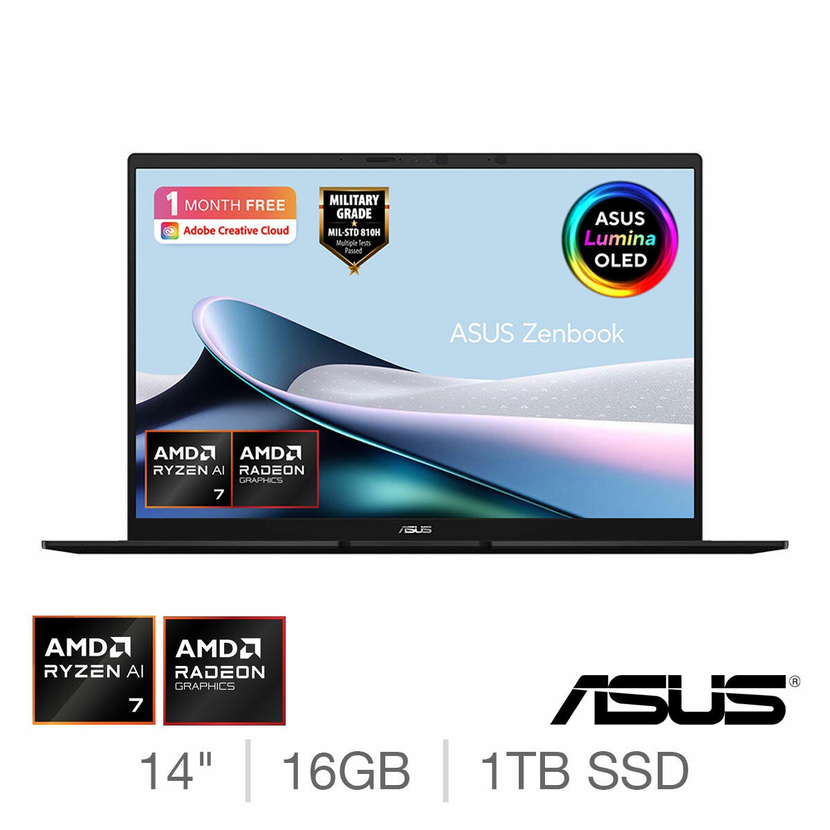 ASUS Zenbook 14 OLED Laptop AMD Ryzen AI 7 16GB RAM 1TB SSD UM3406GA Black