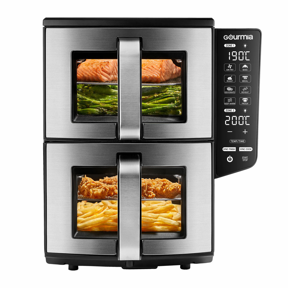 Gourmia Double Decker Dual Basket Air Fryer 10.4L GAF1180 Black Stacked 8-in-1