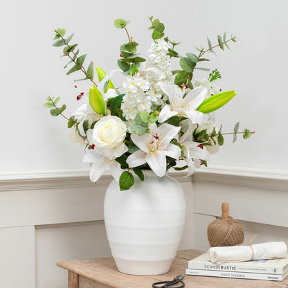 Tree Locate Artificial Lily Rose Bouquet White Vase Faux Flowers 66cm Tall