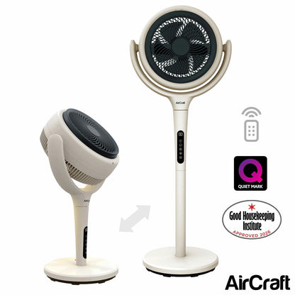 AirCraft LUME 2-in-1 Air Circulator Fan Remote LED Desk Pedestal White 26W