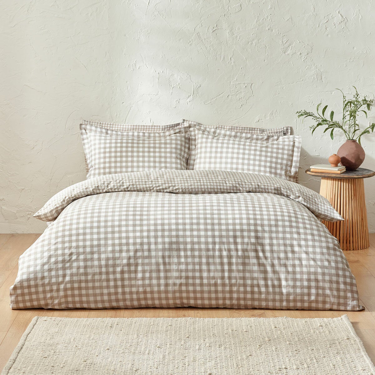 Yard Barton Natural Gingham Double Duvet Cover Set 100% Cotton 144TC Pillowcase
