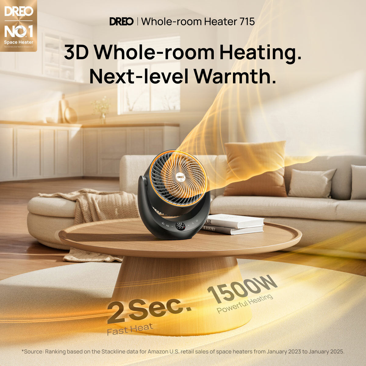 Dreo Ceramic Heater DR-HSH015 2000W Whole Room Oscillating Portable Black