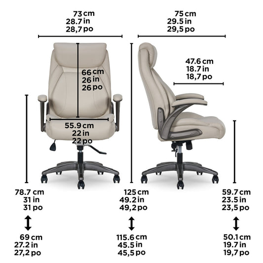 La-Z-Boy Air Lumbar Manager Office Chair Flip Arms Ergonomic Beige PU Desk