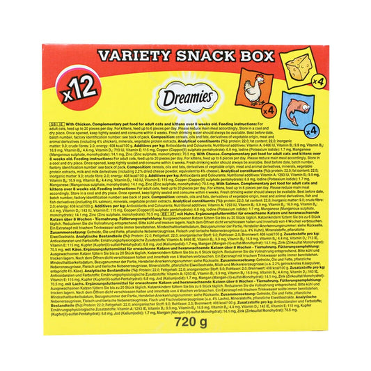 Dreamies Cat Treats Variety Pack 12 x 60g Chicken Cheese Fish Flavour Snack