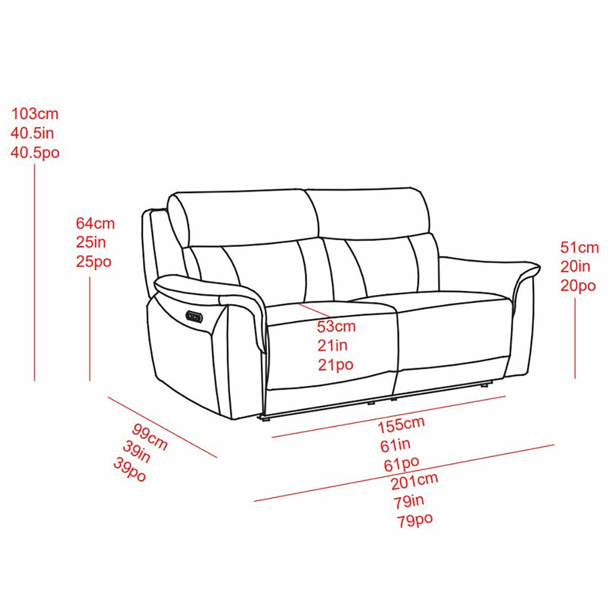 Oscar Grey Top Grain Leather Power Reclining 2.5 Seater Sofa Power Headrest