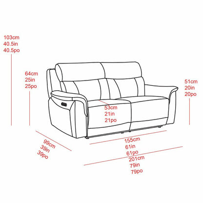 Oscar Grey Top Grain Leather Power Reclining 2.5 Seater Sofa Power Headrest