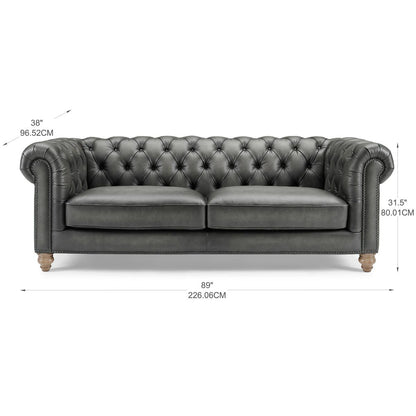 Chesterfield Allington 3 Seater Grey Leather Sofa 226cm Coil