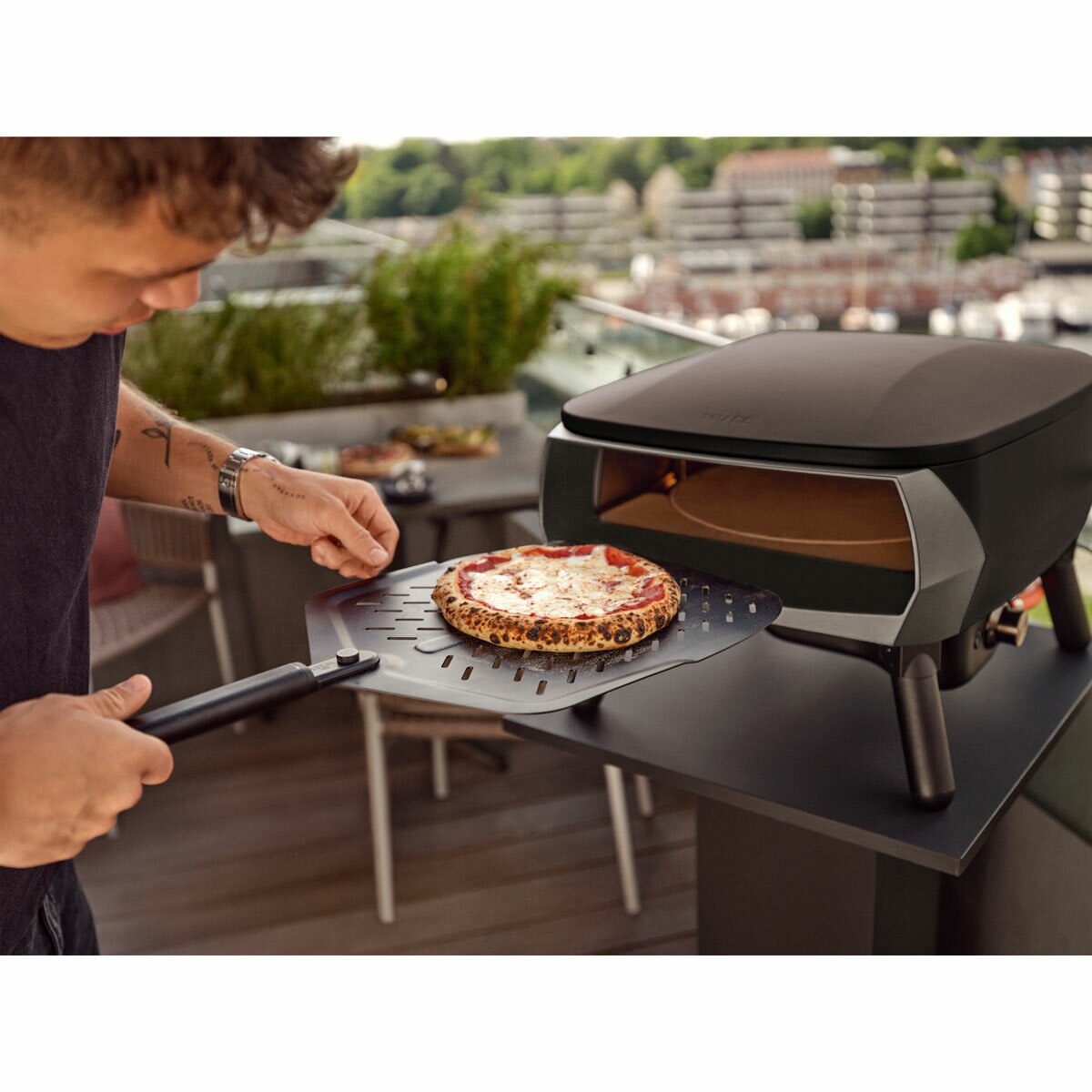 Witt Piccolo Rotante Gas Pizza Oven 13" 500°C Rotating Stone 5 Piece Bundle Blac