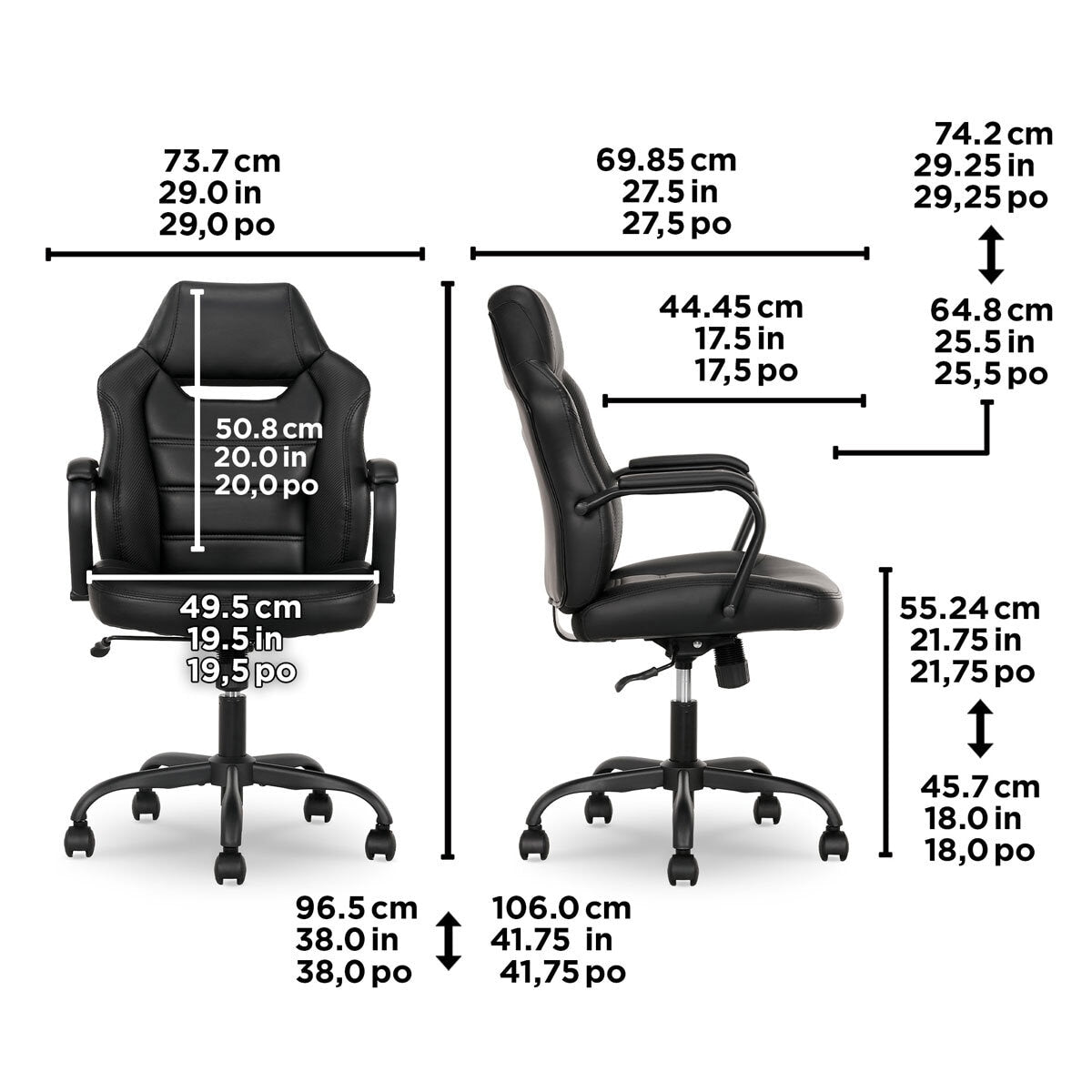 True Innovations Office Chair Black PU Adjustable Height Tilt Lock Desk Chair
