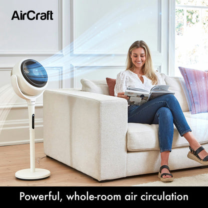 AirCraft LUME 2-in-1 Air Circulator Fan Remote LED Desk Pedestal White 26W
