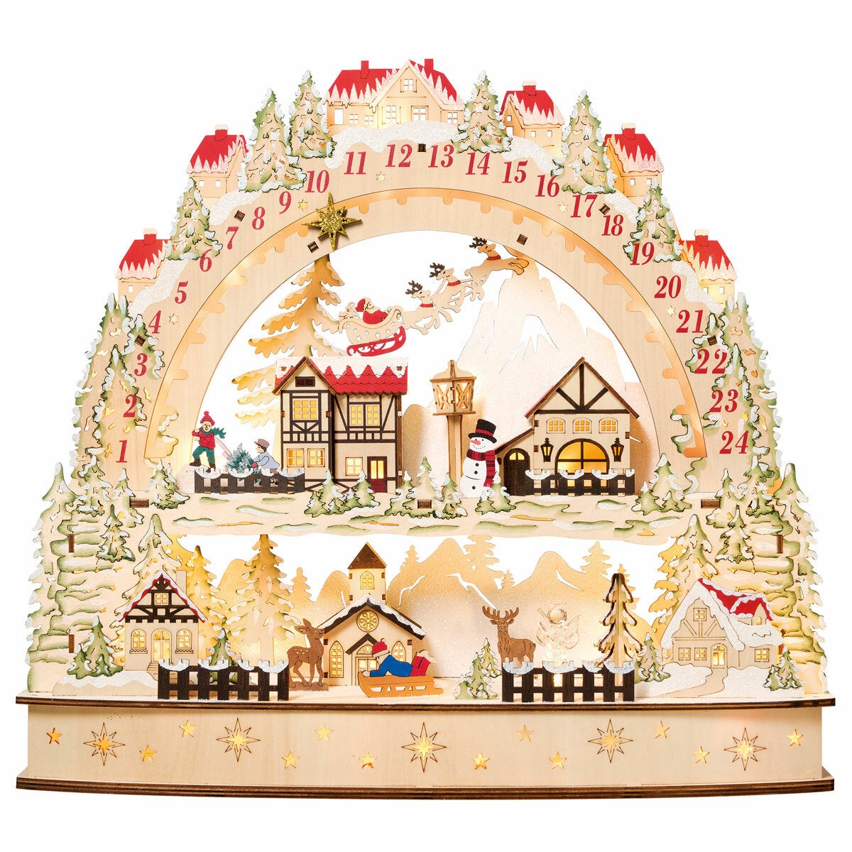 Wooden LED Advent Calendar Christmas Decoration Festive Jingle Bell Warm Glow
