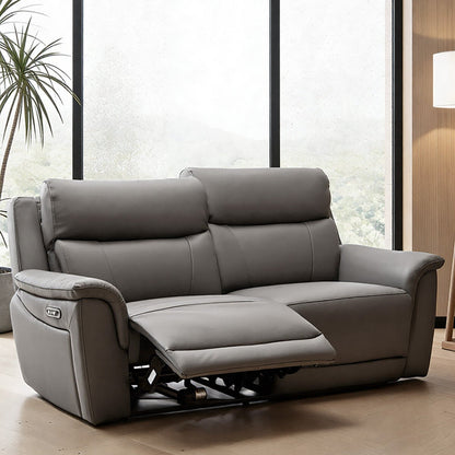 Oscar Grey Top Grain Leather Power Reclining 2.5 Seater Sofa Power Headrest