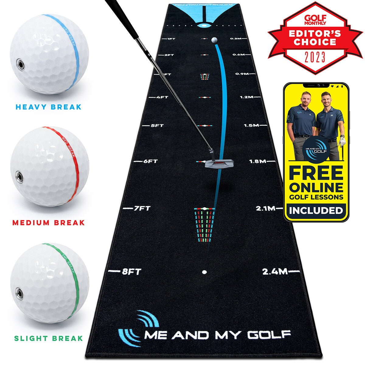 Me and My Golf 11ft Breaking Ball Putting Mat Practice Indoor Nylon Carry Case