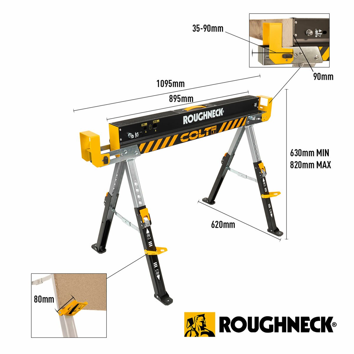 Roughneck Colt 600E Sawhorse Twin Pack Heavy Duty Steel Folding Workbench 82cm