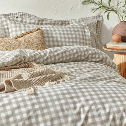 Yard Barton Natural Gingham Double Duvet Cover Set 100% Cotton 144TC Pillowcase