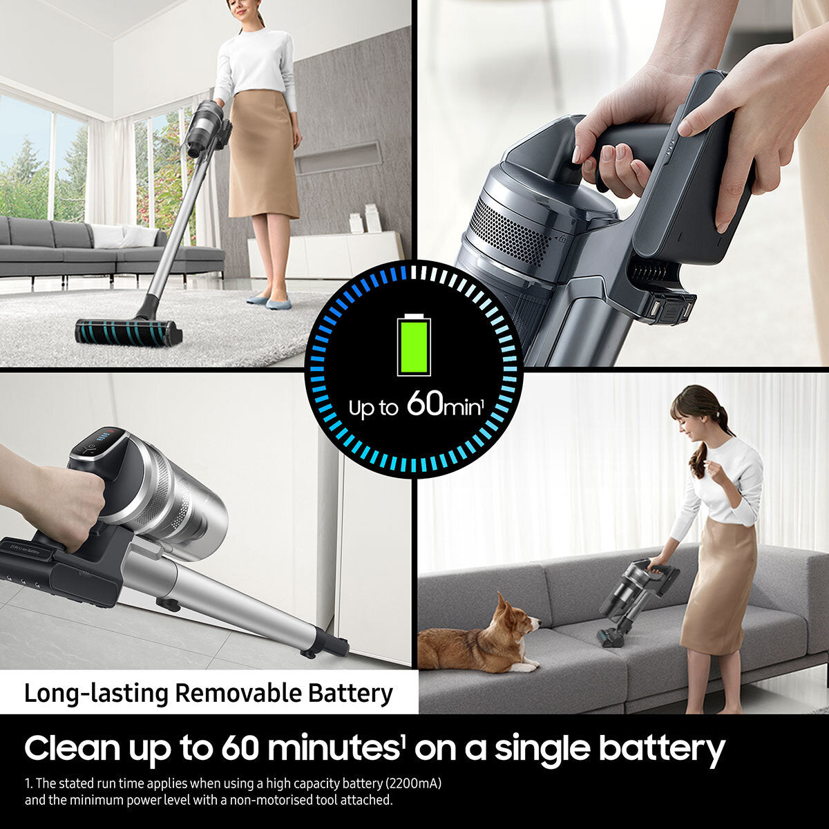 Samsung Jet 75E Complete Stick Vacuum Cleaner 200W HEPA Filter Black 60 Min