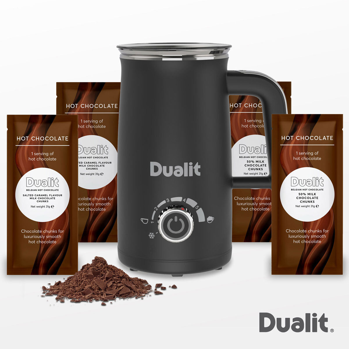 Dualit Max Milk Frother Hot Chocolate Maker 580ml Cordless Black Jug 1.1kg