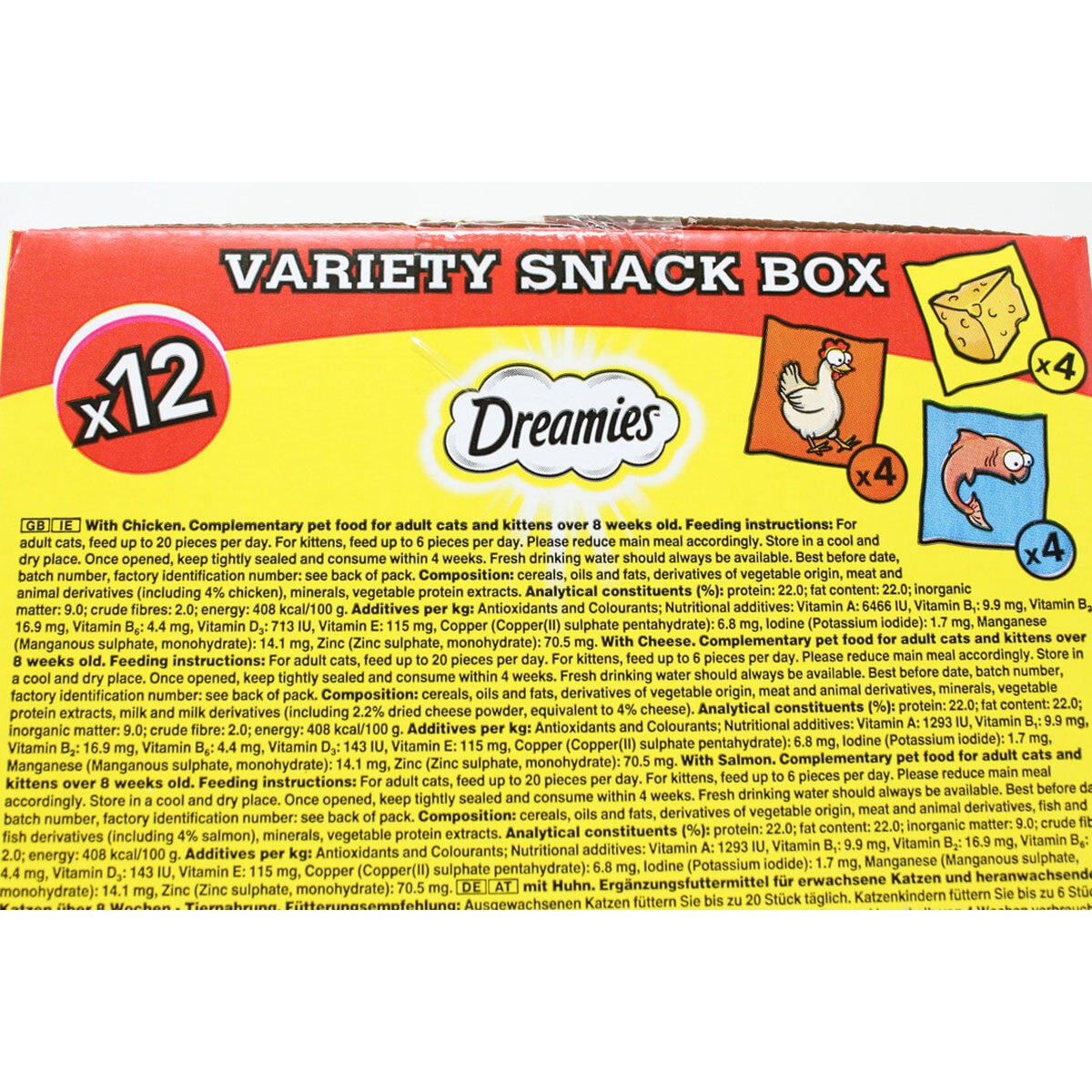 Dreamies Cat Treats Variety Pack 12 x 60g Chicken Cheese Fish Flavour Snack