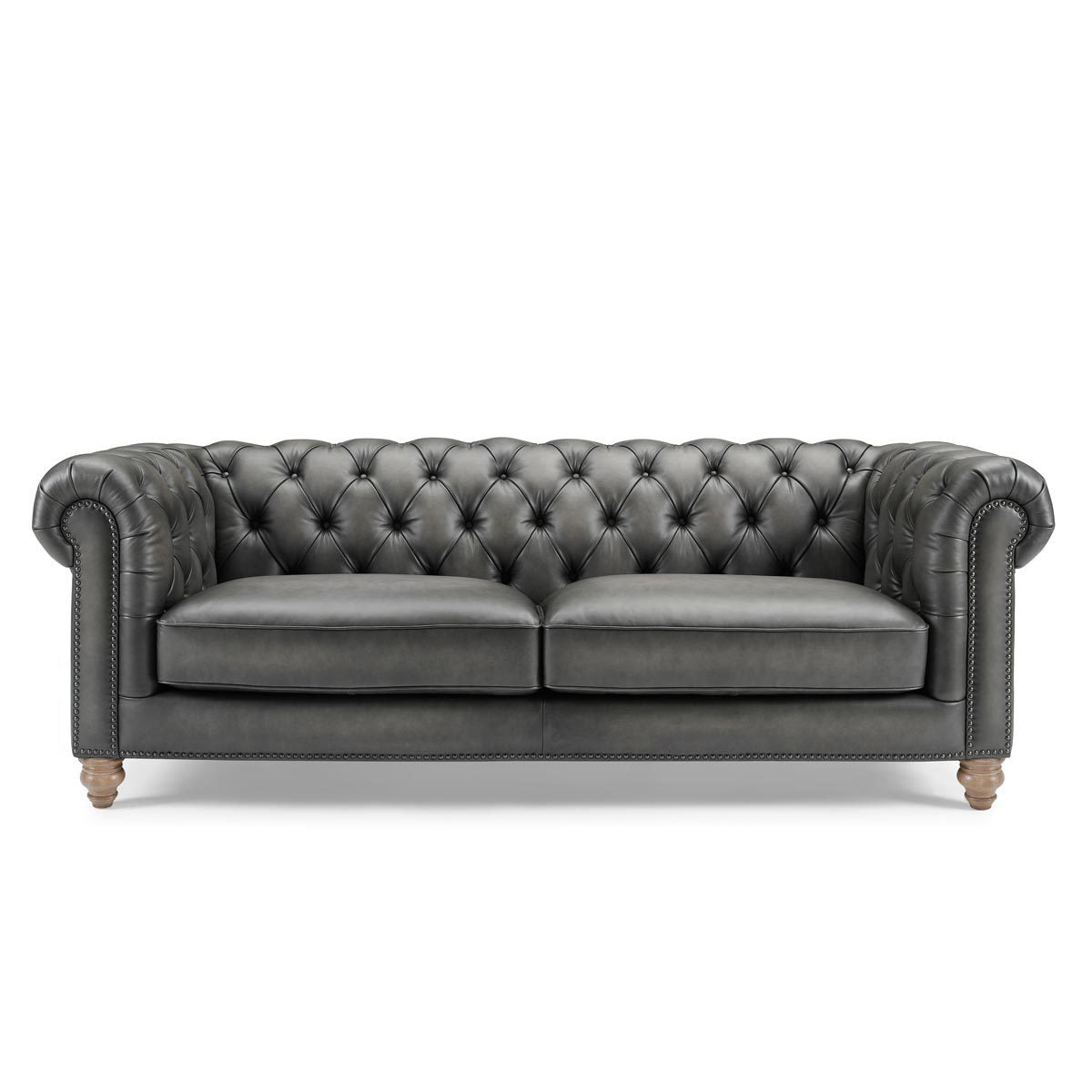 Chesterfield Allington 3 Seater Grey Leather Sofa 226cm Coil