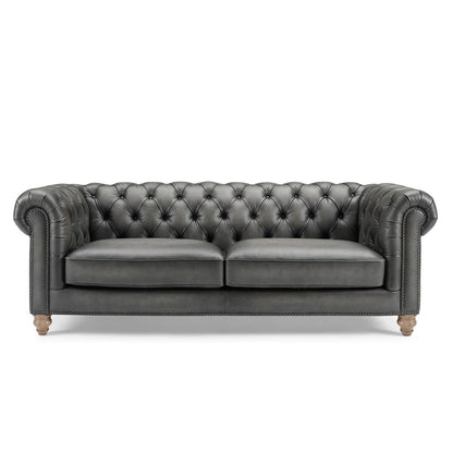 Chesterfield Allington 3 Seater Grey Leather Sofa 226cm Coil