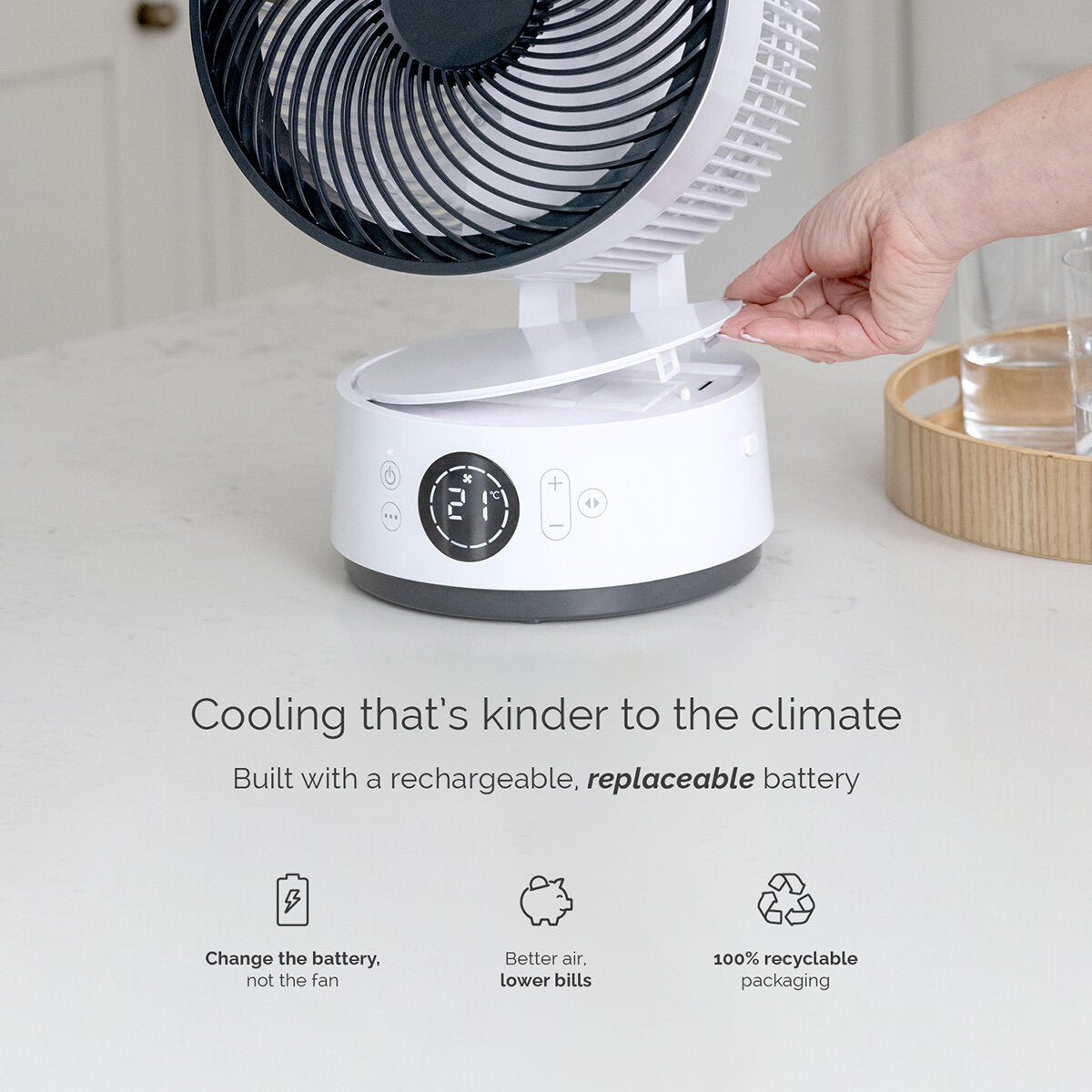 Meaco Sefte 8" Rechargeable Air Circulator Desktop Fan Cordless 12 Speed White