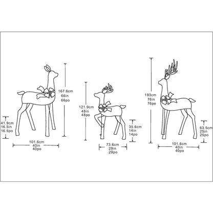 6ft LED Deer Family Set of 3 White Christmas Decoration Indoor Outdoor Steel