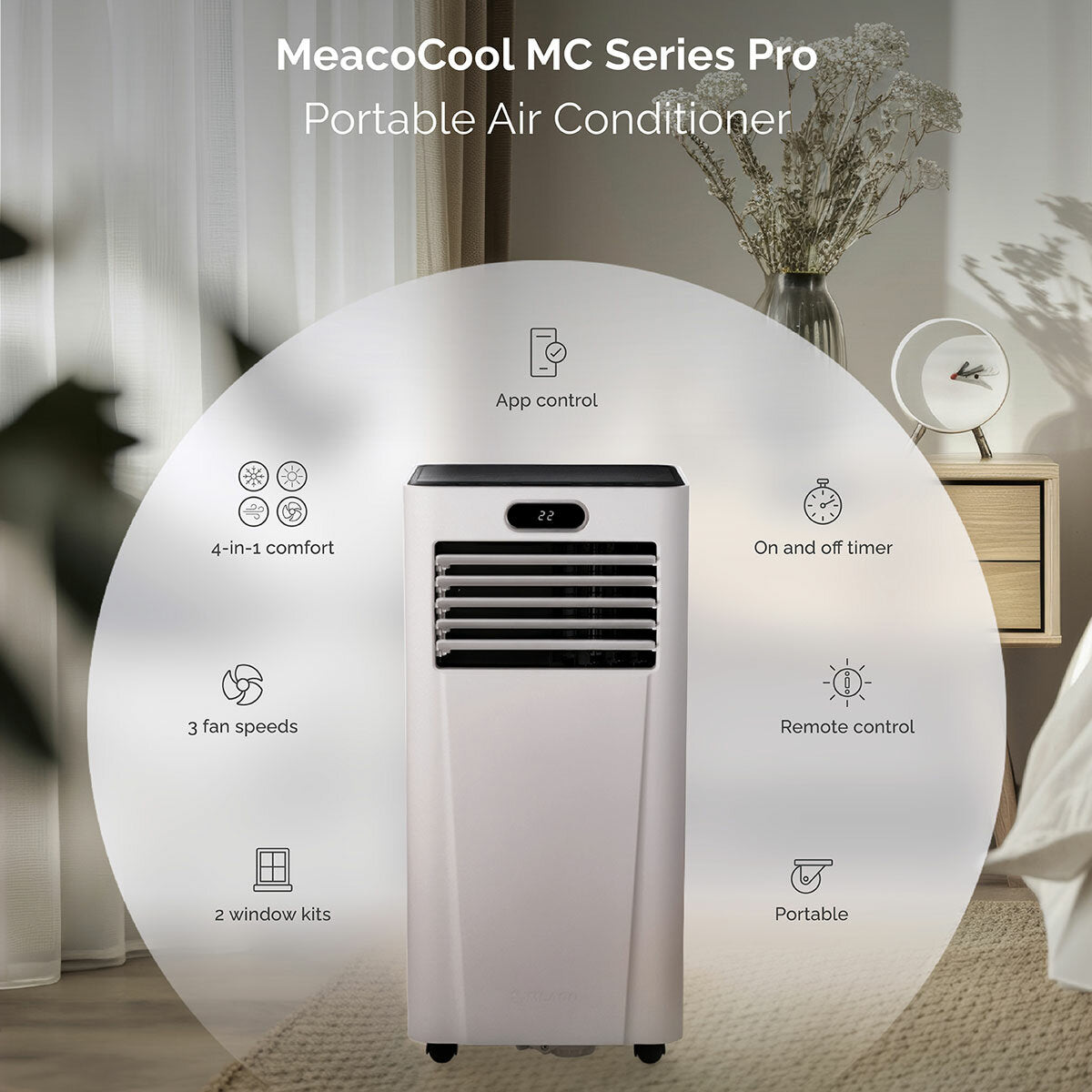 MeacoCool MC9000CHRPRO 9000 BTU Portable Air Conditioner Heater White Smart App