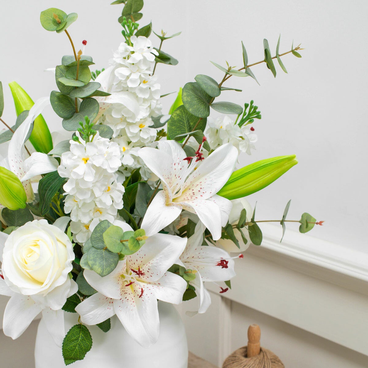 Tree Locate Artificial Lily Rose Bouquet White Vase Faux Flowers 66cm Tall