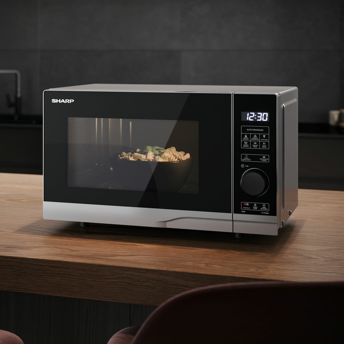 Sharp YC-PS204AU Solo Microwave Oven 700W 20 Litre Digital Silver 10 Levels