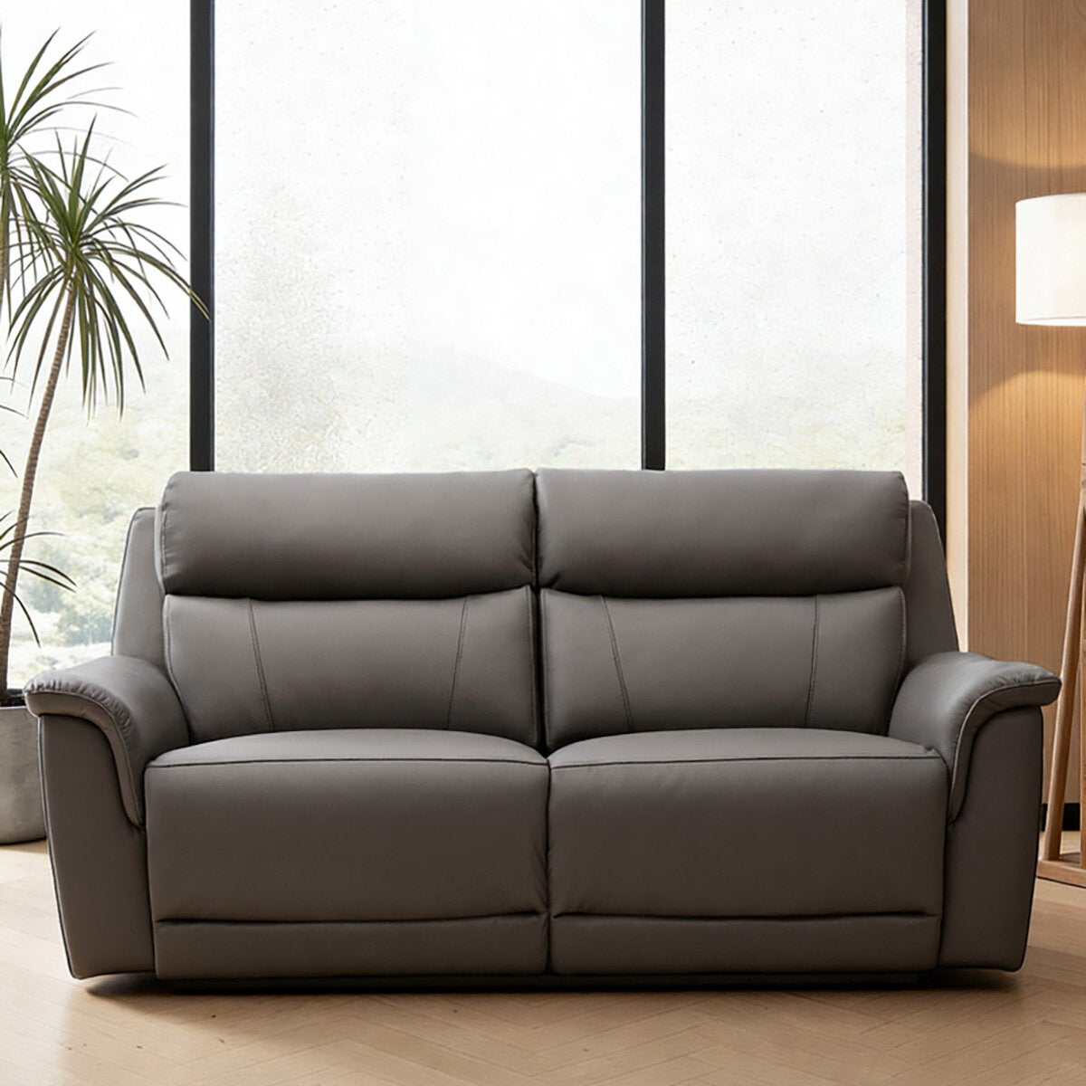 Oscar Grey Top Grain Leather Power Reclining 2.5 Seater Sofa Power Headrest