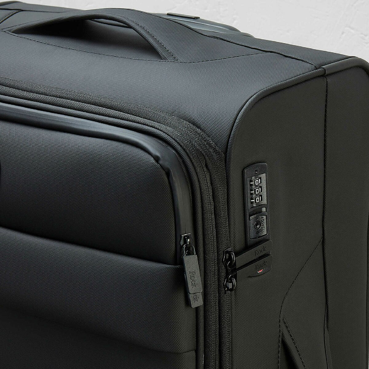 Rock Harper Black Softside 3pc Luggage Set Cabin Medium Large Expandable TSA