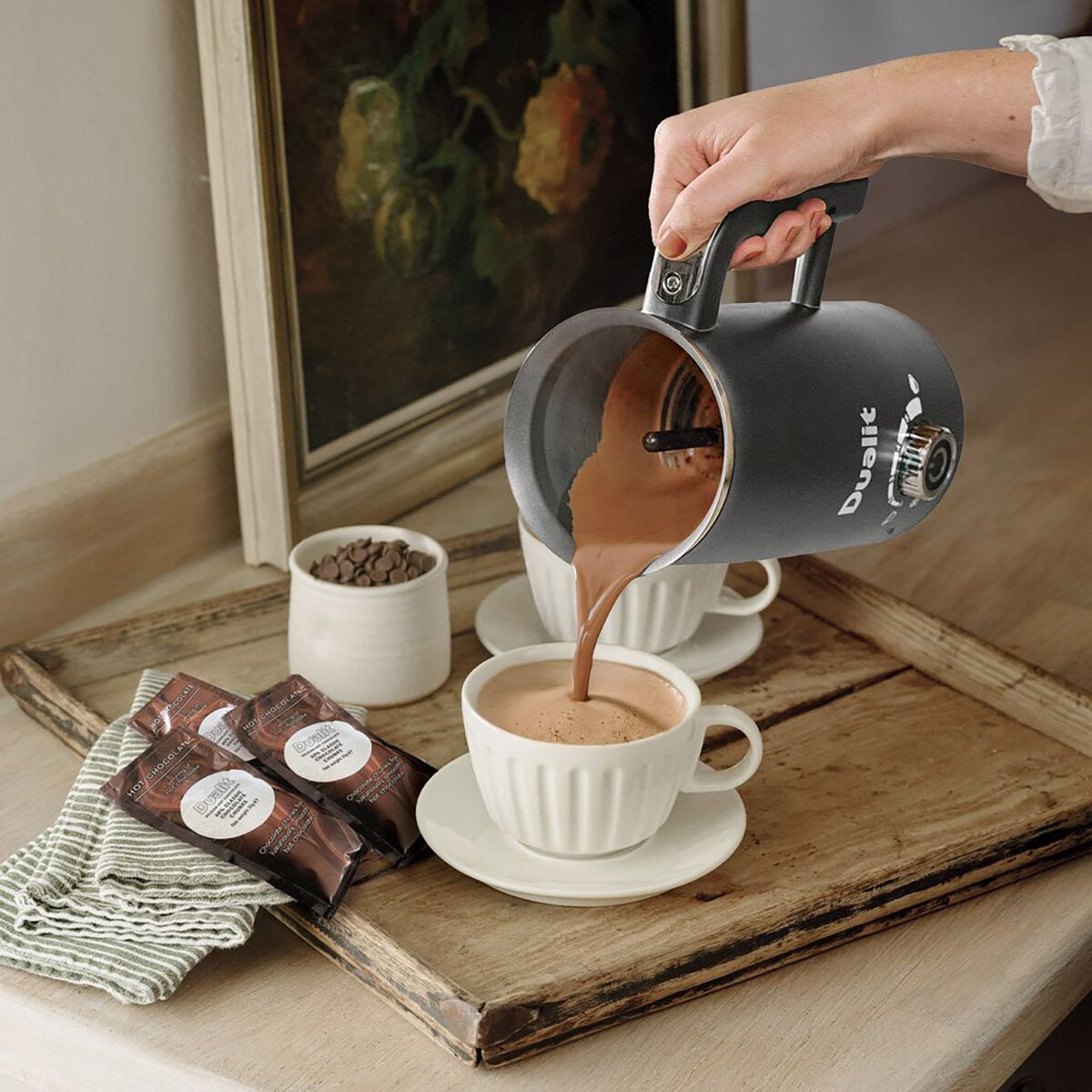 Dualit Milk Frother Max Grey 580ml Hot Chocolate Maker Cordless Cool-Touch Jug