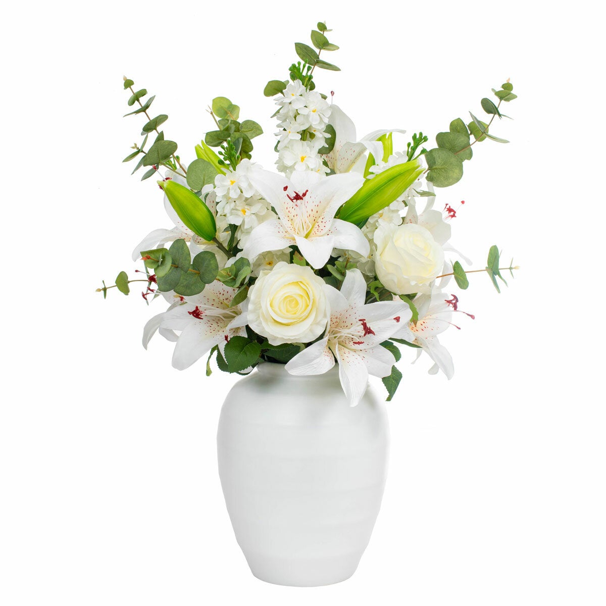 Tree Locate Artificial Lily Rose Bouquet White Vase Faux Flowers 66cm Tall