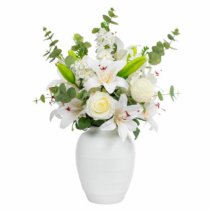 Tree Locate Artificial Lily Rose Bouquet White Vase Faux Flowers 66cm Tall