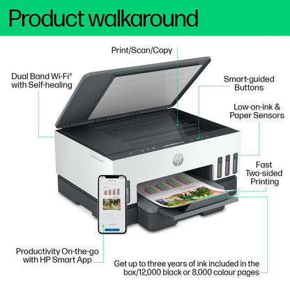 HP Smart Tank 7005 AIO A4 Wireless Printer, 6.4 kg, White/Grey