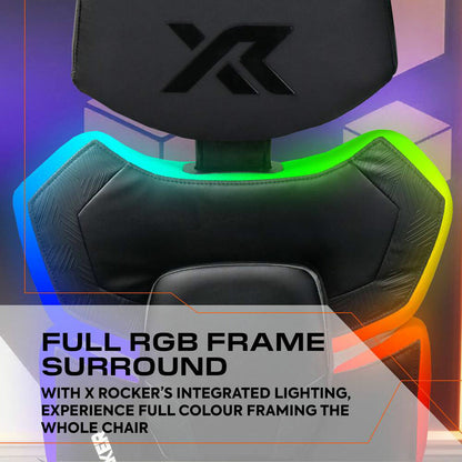 X Rocker Kunai RGB Gaming Chair LED Lights PU Leather PC Desk Chair Black